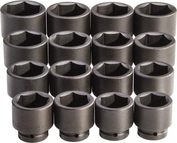 Proto - 16 Piece 1" Drive Full Polish Finish Impact Socket Set - 6 Points, 2-1/16" to 3" Range, Inch Measurement Standard - USA Tool & Supply