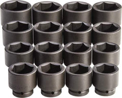 Proto - 16 Piece 1" Drive Full Polish Finish Impact Socket Set - 6 Points, 2-1/16" to 3" Range, Inch Measurement Standard - USA Tool & Supply
