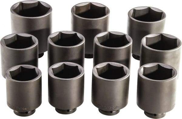 Proto - 11 Piece 1" Drive Full Polish Finish Deep Well Impact Socket Set - 6 Points, 3-1/8" to 4-1/2" Range, Inch Measurement Standard - USA Tool & Supply