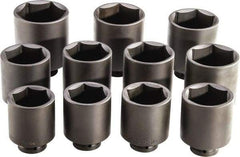 Proto - 11 Piece 1" Drive Full Polish Finish Deep Well Impact Socket Set - 6 Points, 3-1/8" to 4-1/2" Range, Inch Measurement Standard - USA Tool & Supply