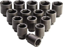 Proto - 15 Piece 1" Drive Full Polish Finish Deep Well Impact Socket Set - 6 Points, 2-1/16" to 3" Range, Inch Measurement Standard - USA Tool & Supply