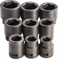 Proto - 9 Piece 1" Drive Full Polish Finish Impact Socket Set - 6 Points, 1" to 2" Range, Inch Measurement Standard - USA Tool & Supply