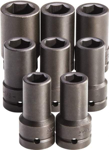 Proto - 8 Piece 1" Drive Full Polish Finish Deep Well Impact Socket Set - 6 Points, 7/8" to 1-1/2" Range, Inch Measurement Standard - USA Tool & Supply