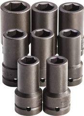 Proto - 8 Piece 1" Drive Full Polish Finish Deep Well Impact Socket Set - 6 Points, 7/8" to 1-1/2" Range, Inch Measurement Standard - USA Tool & Supply