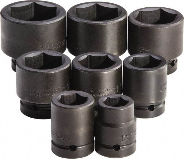 Proto - 8 Piece 1" Drive Full Polish Finish Deep Well Impact Socket Set - 6 Points, 1-1/16" to 2-3/8" Range, Inch Measurement Standard - USA Tool & Supply