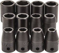 Proto - 12 Piece 1/2" Drive Full Polish Finish Impact Socket Set - 6 Points, 3/4" to 3/4" (8mm to 19mm) Range, Inch/Metric Measurement Standard - USA Tool & Supply