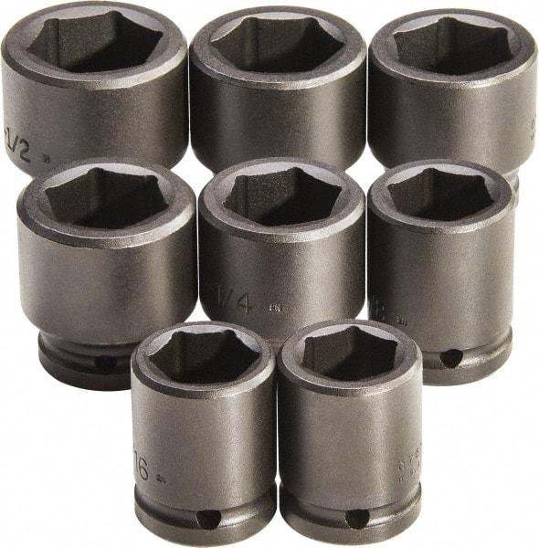 Proto - 8 Piece 3/4" Drive Standard Deep Impact Socket Set - 6 Points, 1 to 1-1/2", Inch Measurement Standard - USA Tool & Supply