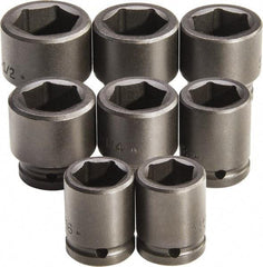 Proto - 8 Piece 3/4" Drive Standard Deep Impact Socket Set - 6 Points, 1 to 1-1/2", Inch Measurement Standard - USA Tool & Supply