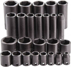Proto - 25 Piece 3/8" Drive Full Polish Finish Deep Well Impact Socket Set - 6 Points, 1" to 1" Range, Inch Measurement Standard - USA Tool & Supply