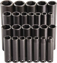 Proto - 25 Piece 3/8" Drive Deep Impact Socket Set - 6 Points, 15/16 to 1", 7 to 19mm, Inch/Metric Measurement Standard - USA Tool & Supply