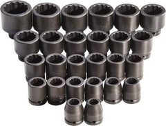 Proto - 26 Piece 3/4" Drive Full Polish Finish Impact Socket Set - 12 Points, 17mm to 50mm Range, Metric Measurement Standard - USA Tool & Supply