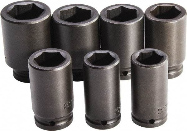 Proto - 7 Piece 3/4" Drive Full Polish Finish Deep Well Impact Socket Set - 6 Points, 26mm to 38mm Range, Metric Measurement Standard - USA Tool & Supply