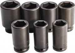Proto - 7 Piece 3/4" Drive Full Polish Finish Deep Well Impact Socket Set - 6 Points, 26mm to 38mm Range, Metric Measurement Standard - USA Tool & Supply
