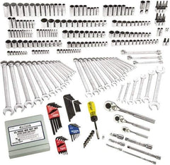 Proto - 302 Piece 1/4", 3/8" & 1/2" Drive Full Polish Finish Deep Well Socket Set - 6, 12 Points, 1/4" to 1-1/4" (4mm to 24mm) Range, Inch/Metric Measurement Standard - USA Tool & Supply