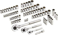 Proto - 81 Piece 1/4", 3/8" & 1/2" Drive Full Polish Finish Deep Well Socket Set - 6, 12 Points, 1/4" to 13/16" (4mm to 19mm) Range, Inch/Metric Measurement Standard - USA Tool & Supply