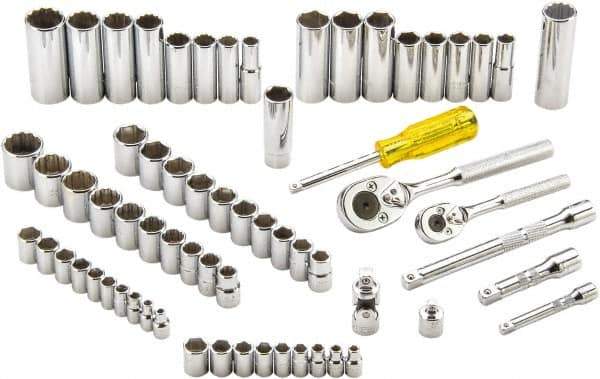 Proto - 65 Piece 1/4" & 3/8" Drive Full Polish Finish Deep Well Socket Set - 6, 12 Points, 1/4" to 7/8" (4mm to 19mm) Range, Inch/Metric Measurement Standard - USA Tool & Supply