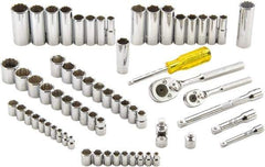 Proto - 65 Piece 1/4" & 3/8" Drive Full Polish Finish Deep Well Socket Set - 6, 12 Points, 1/4" to 7/8" (4mm to 19mm) Range, Inch/Metric Measurement Standard - USA Tool & Supply