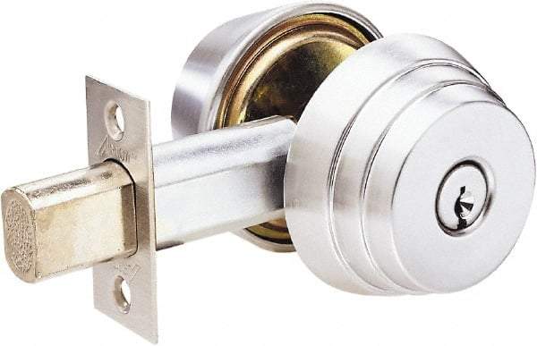 Arrow Lock - 1-3/8 to 1-3/4" Door Thickness, Satin Chrome Finish, Double Cylinder Deadbolt - USA Tool & Supply