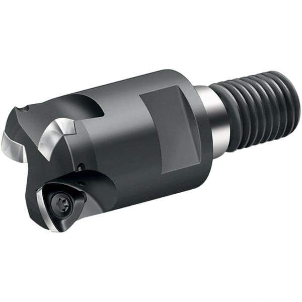 Walter - 15° Lead Angle, 1-1/4" Max Cut Diam, 0.699" Min Cut Diam, 0.059" Max Depth of Cut, Indexable Chamfer & Angle End Mill - 3 Inserts, P 2633.-R14 Insert Style, 69mm OAL, Through Coolant, Threaded Shank - USA Tool & Supply