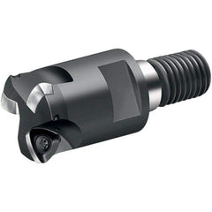 Walter - 15° Lead Angle, 1-1/4" Max Cut Diam, 0.699" Min Cut Diam, 0.059" Max Depth of Cut, Indexable Chamfer & Angle End Mill - 3 Inserts, P 2633.-R14 Insert Style, 69mm OAL, Through Coolant, Threaded Shank - USA Tool & Supply