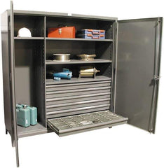 Strong Hold - 4 Shelf 6 Bin Locking Storage Cabinet - Steel, 72" Wide x 24" Deep x 78" High, Dark Gray - USA Tool & Supply