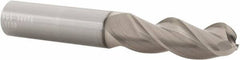 SGS - 3/8" Diam, 1" LOC, 3 Flute Solid Carbide Ball End Mill - TiB2 Finish, Single End, 2-1/2" OAL, 3/8" Shank Diam, Spiral Flute - USA Tool & Supply