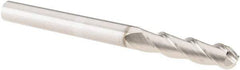 SGS - 1/4" Diam, 1" LOC, 3 Flute Solid Carbide Ball End Mill - TiB2 Finish, Single End, 3" OAL, 1/4" Shank Diam, Spiral Flute - USA Tool & Supply