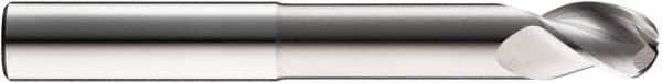 SGS - 1" Diam, 1-1/4" LOC, 3 Flute Solid Carbide Ball End Mill - Uncoated, Single End, 5" OAL, 1" Shank Diam, Spiral Flute - USA Tool & Supply