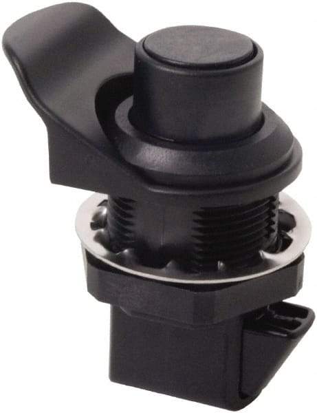 Made in USA - 2.07" Long x 1.13" Wide x .98" High, Push Knob Latch - Plastic, with Black Finish - USA Tool & Supply