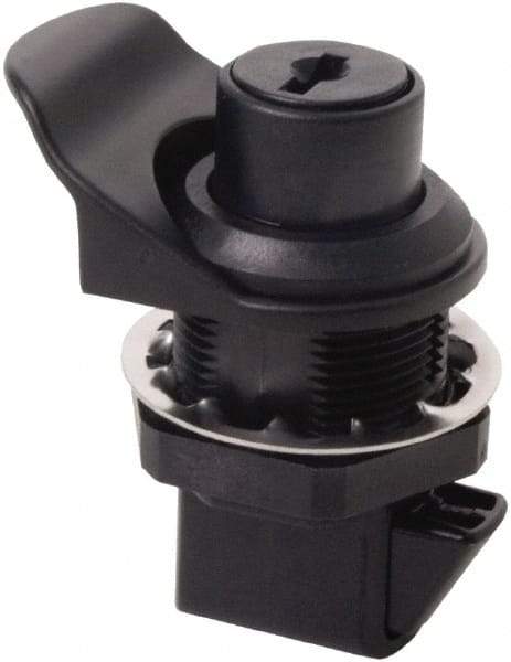 Made in USA - 2.07" Long x 1.13" Wide x .98" High, Push Knob Latch - Plastic, with Black Finish - USA Tool & Supply