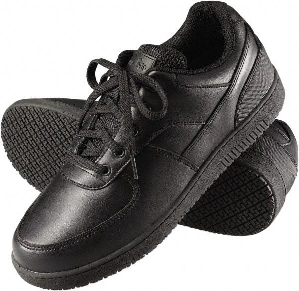 Genuine Grip - Men's Size 9.5 Wide Width Plain Work Shoe - Black, Leather Upper, Rubber Outsole, 4" High, Dielectric, Non-Slip - USA Tool & Supply