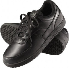 Genuine Grip - Men's Size 9.5 Wide Width Plain Work Shoe - Black, Leather Upper, Rubber Outsole, 4" High, Dielectric, Non-Slip - USA Tool & Supply