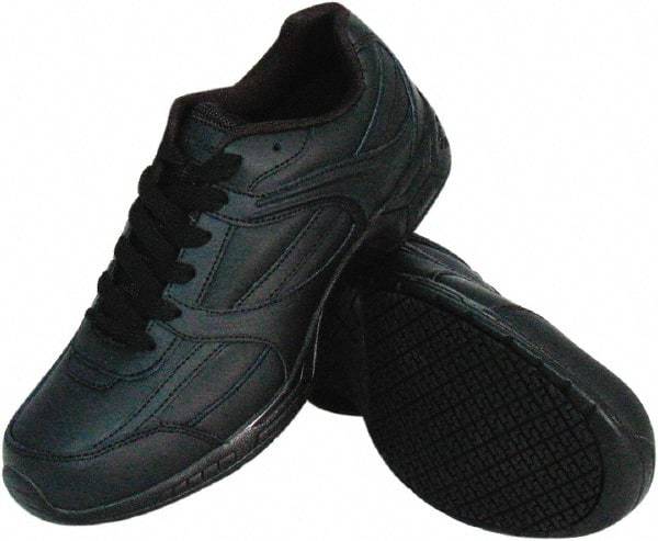 Genuine Grip - Women's Medium Width Plain Work Shoe - Black, Leather Upper, Rubber Outsole, 4" High, Dielectric, Non-Slip - USA Tool & Supply