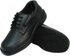 Genuine Grip - Men's Size 9.5 Wide Width Plain Work Shoe - Black, Leather Upper, Rubber Outsole, 4" High, Dielectric, Non-Slip - USA Tool & Supply