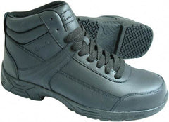 Genuine Grip - Unisex Size 7.5 Medium Width Steel Work Boot - Black, Leather Upper, Rubber Outsole, 6" High, Dielectric, Non-Slip - USA Tool & Supply