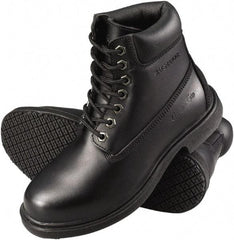 Genuine Grip - Men's Size 9.5 Wide Width Steel Work Boot - Black, Leather Upper, Rubber Outsole, 6" High, Dielectric, Non-Slip, Waterproof - USA Tool & Supply