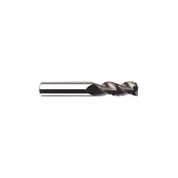 SGS - 1/2" Diam, Coarse Pitch, 5/8" LOC, 3 Flute Solid Carbide 0.03" Corner Radius Roughing End Mill - TiB2 Finish, 4" OAL, 1/2" Shank Diam, Single End, Extended Reach, Centercutting, 38° Helix - USA Tool & Supply