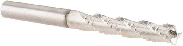 SGS - 3/8" Diam, Coarse Pitch, 2" LOC, 3 Flute Solid Carbide 0.02" Corner Radius Roughing End Mill - TiB2 Finish, 4" OAL, 3/8" Shank Diam, Single End, Centercutting, 38° Helix - USA Tool & Supply