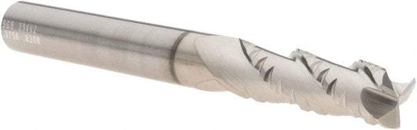 SGS - 3/8" Diam, Coarse Pitch, 1-1/4" LOC, 3 Flute Solid Carbide 0.02" Corner Radius Roughing End Mill - TiB2 Finish, 3-1/2" OAL, 3/8" Shank Diam, Single End, Centercutting, 38° Helix - USA Tool & Supply