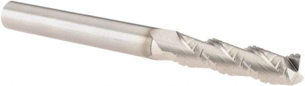 SGS - 3/8" Diam, Coarse Pitch, 1-1/2" LOC, 3 Flute Solid Carbide 0.02" Corner Radius Roughing End Mill - TiB2 Finish, 4" OAL, 3/8" Shank Diam, Single End, Centercutting, 38° Helix - USA Tool & Supply