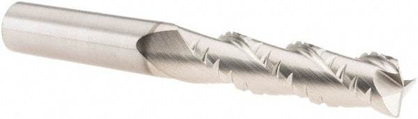 SGS - 1/2" Diam, Coarse Pitch, 2" LOC, 3 Flute Solid Carbide 0.03" Corner Radius Roughing End Mill - TiB2 Finish, 4" OAL, 1/2" Shank Diam, Single End, Centercutting, 38° Helix - USA Tool & Supply