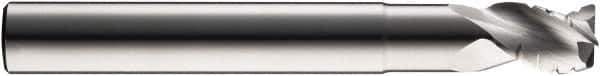 SGS - 1/4" Diam, Coarse Pitch, 3/8" LOC, 3 Flute Solid Carbide 0.02" Corner Radius Roughing End Mill - Uncoated, 4" OAL, 1/4" Shank Diam, Single End, Extended Reach, Centercutting, 38° Helix - USA Tool & Supply