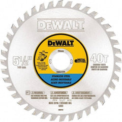 DeWALT - 5-1/2" Diam, 25/32" Arbor Hole Diam, 40 Tooth Wet & Dry Cut Saw Blade - Steel, Crosscutting Action, Standard Round Arbor - USA Tool & Supply