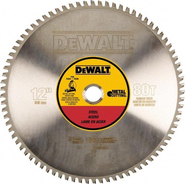 DeWALT - 12" Diam, 1" Arbor Hole Diam, 80 Tooth Wet & Dry Cut Saw Blade - Steel, Crosscutting Action, Standard Round Arbor - USA Tool & Supply