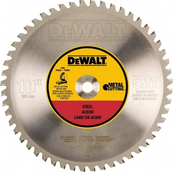 DeWALT - 10" Diam, 5/8" Arbor Hole Diam, 52 Tooth Wet & Dry Cut Saw Blade - Steel, Crosscutting Action, Standard Round Arbor - USA Tool & Supply