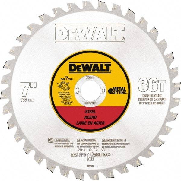 DeWALT - 7" Diam, 25/32" Arbor Hole Diam, 36 Tooth Wet & Dry Cut Saw Blade - Steel, Crosscutting Action, Standard Round Arbor - USA Tool & Supply