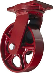 Hamilton - 10" Diam x 2-1/2" Wide x 12-1/2" OAH Top Plate Mount Swivel Caster - Cast Iron, 2,500 Lb Capacity, Straight Roller Bearing, 6-1/8 x 7-1/2" Plate - USA Tool & Supply