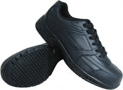 Genuine Grip - Unisex Size 6.5 Medium Width Steel Work Shoe - Black, Leather Upper, Rubber Outsole, 4" High, Dielectric, Non-Slip - USA Tool & Supply