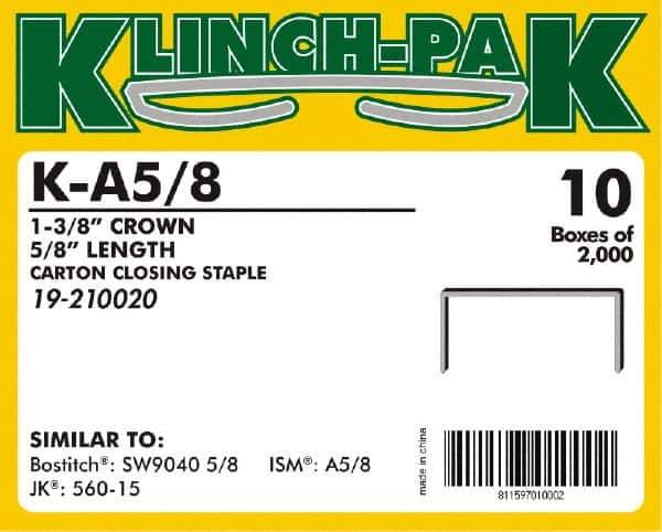 Klinch-Pak - 5/8" Long x 1-3/8" Wide, 0 Gauge Wide Crown Construction Staple - Steel, Copper Finish, Chisel Point - USA Tool & Supply