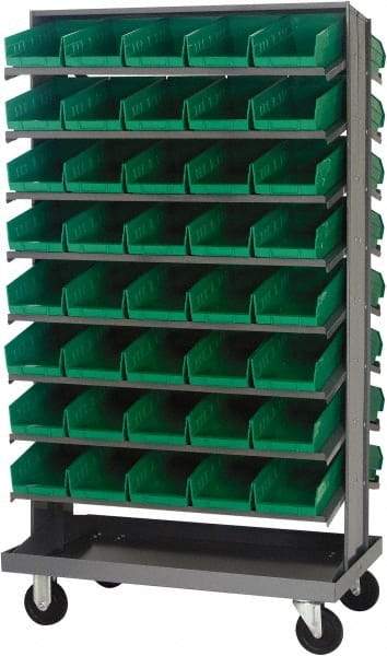 Quantum Storage - 80 Bin Sloping Shelf - 36 Inch Overall Width x 24 Inch Overall Depth x 66 Inch Overall Height, Green Polypropylene Bins - USA Tool & Supply